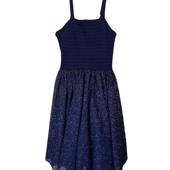 Petite Bateau Navy Blue Dress Striped Sparkle Fully-Lined Size 10 - Picture 2 of 5